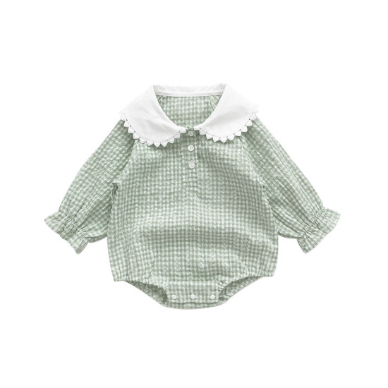 3-18M Baby Long Sleeve Doll Collar Plaid Bodysuit  Baby Clothes   
