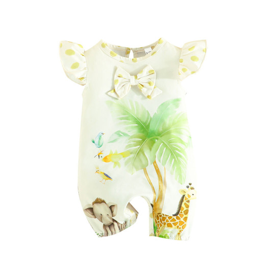 3-24M Baby Girls Animal Print Flying Sleeve Jumpsuit  Baby Clothing   