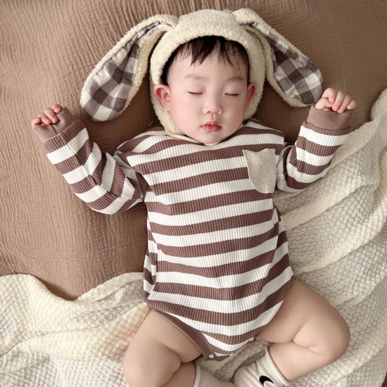 3-18M Baby Striped Pocket Long Sleeve Bodysuit  Girls Clothes   