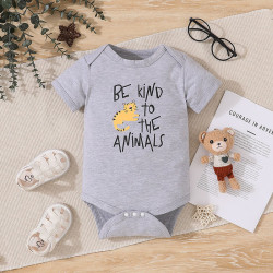 0-18M Baby Letter Print Short Sleeve Gray Bodysuit  Baby Boutique Clothing   