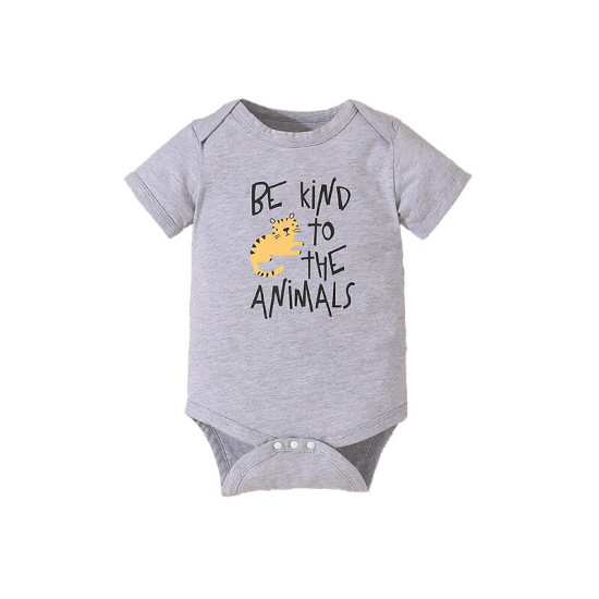 0-18M Baby Letter Print Short Sleeve Gray Bodysuit  Baby Boutique Clothing   