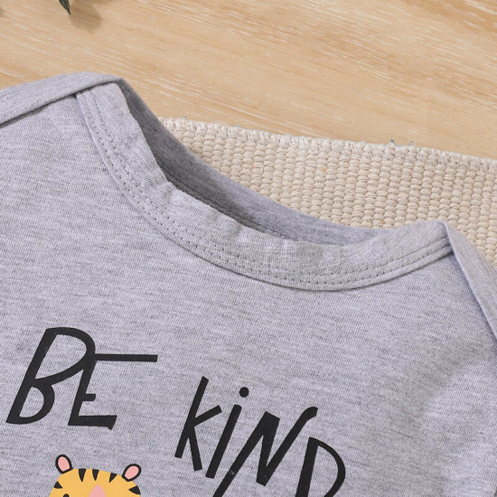 0-18M Baby Letter Print Short Sleeve Gray Bodysuit  Baby Boutique Clothing   