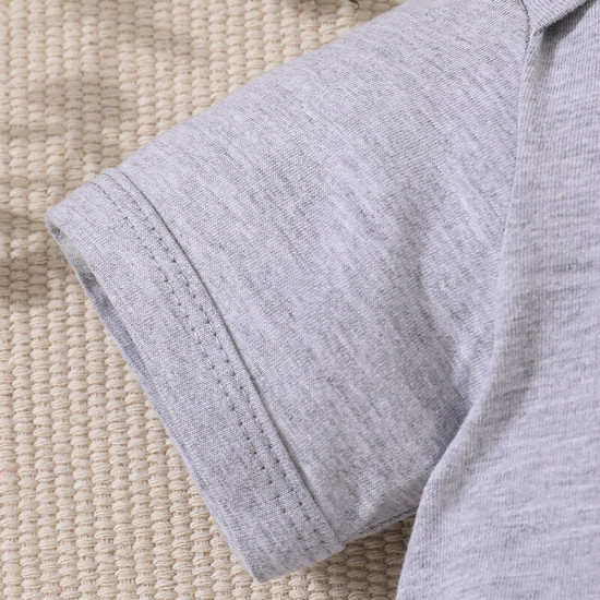 0-18M Baby Letter Print Short Sleeve Gray Bodysuit  Baby Boutique Clothing   