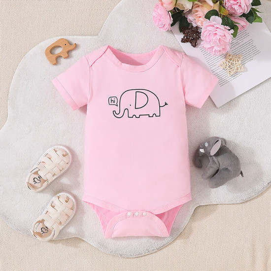 0-18M Baby Round Neck Short Sleeve Cartoon Pattern Bodysuit  Baby Boutique Clothing   