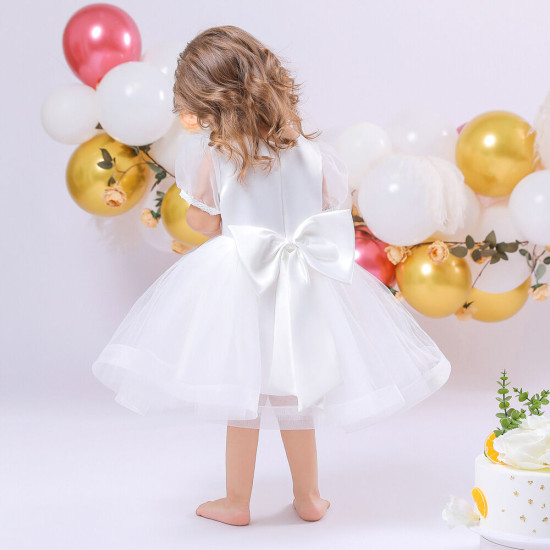 9M-4Y Toddler Girls Puff Sleeve Mesh Party Dresses  Girls Clothes   