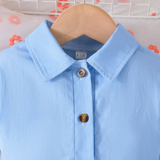 6M-3Y Baby Girls Lapel Single-Breasted Short-Sleeved A-Line Dresses  Baby Clothes   