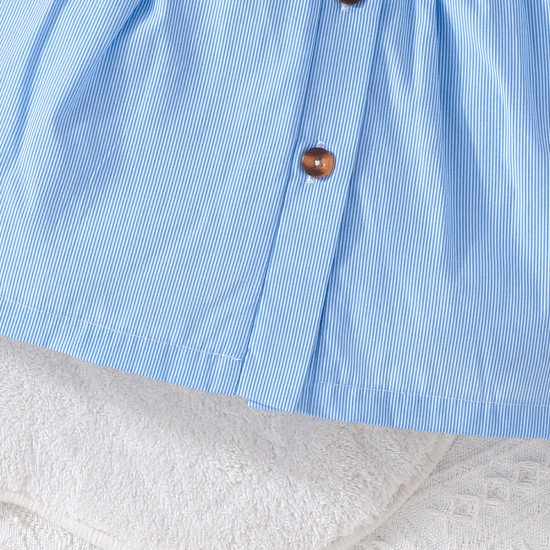 6M-3Y Baby Girls Lapel Single-Breasted Short-Sleeved A-Line Dresses  Baby Clothes   