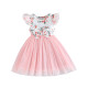 3-24M Baby Girls Flying Sleeve Flower Print Bow Mesh Dresses  Baby Clothes   