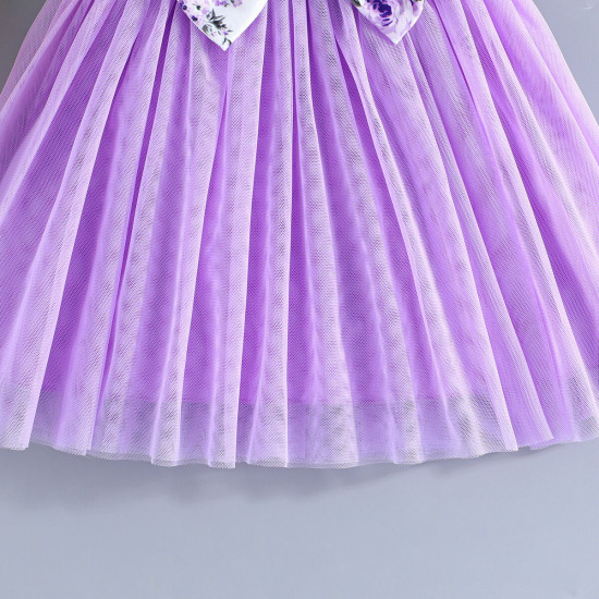 3-24M Baby Girls Flying Sleeve Flower Print Bow Mesh Dresses  Baby Clothes   