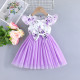 3-24M Baby Girls Flying Sleeve Flower Print Bow Mesh Dresses  Baby Clothes   