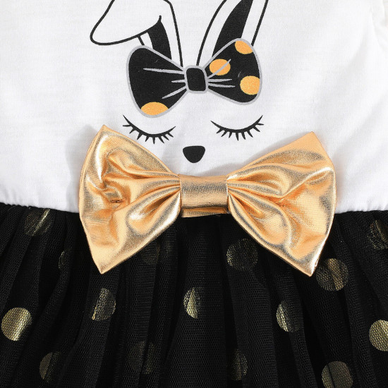 6M-3Y Baby Girls Rabbit Print Mesh Dresses With Headband  Baby Clothing   
