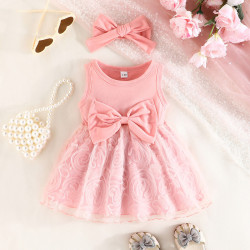 3-24M Baby Girls Bow Mesh Tank Dresses & Headband  Boys Clothing   