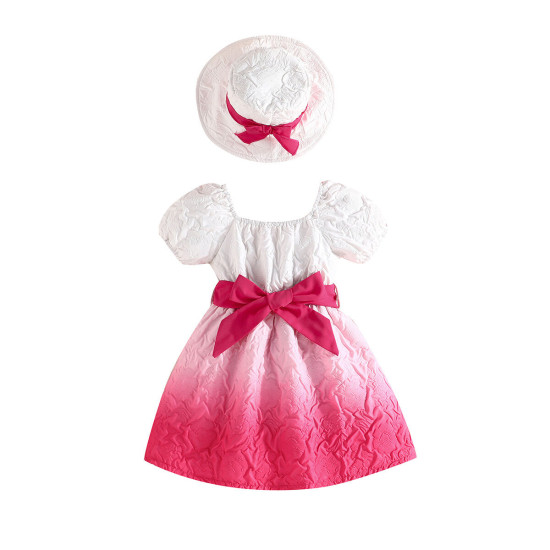 6M-3Y Baby Girls Gradient Jacquard Dresses With Hats  Baby Clothing   