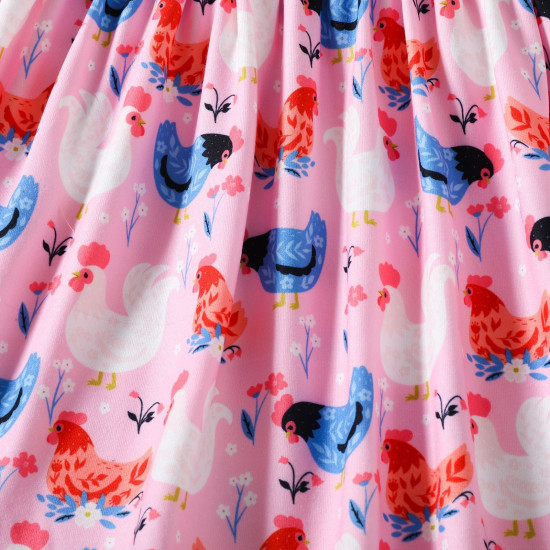 9M-4Y Toddler Girls Flying Sleeve Farm Chicken Print Dresses  Girls Clothes   