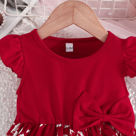 6M-3Y Baby Flying Sleeve Floral Print Patchwork Dresses  Baby Clothing   