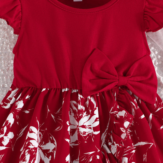 6M-3Y Baby Flying Sleeve Floral Print Patchwork Dresses  Baby Clothing   