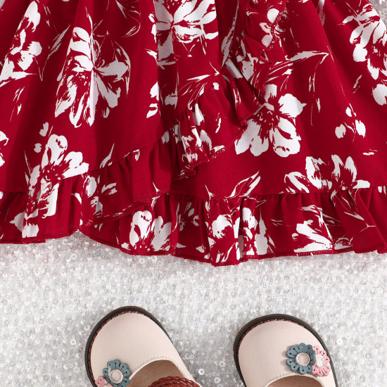 6M-3Y Baby Flying Sleeve Floral Print Patchwork Dresses  Baby Clothing   