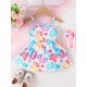 3-24M Baby Girls Sling Cartoon All Over Printed Waist Dresses  Baby Clothes   