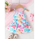 3-24M Baby Girls Sling Cartoon All Over Printed Waist Dresses  Baby Clothes   