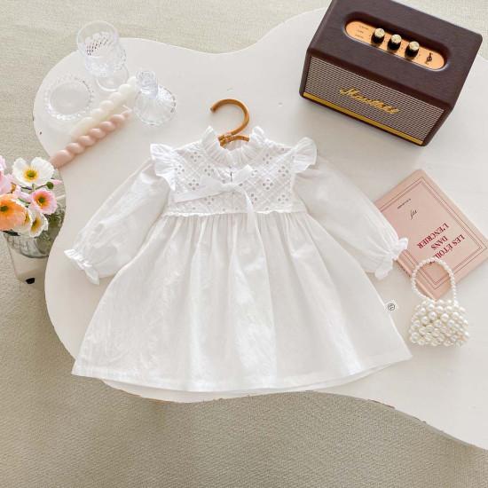 3-24M Baby Girls White Long-Sleeved Baby Doll Collar Bodysuit Or Dresses Sisters Outfit  Baby Clothes   