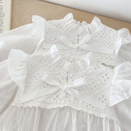 3-24M Baby Girls White Long-Sleeved Baby Doll Collar Bodysuit Or Dresses Sisters Outfit  Baby Clothes   