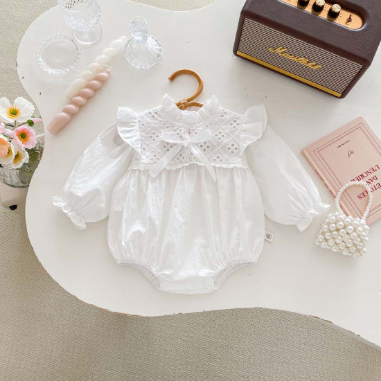 3-24M Baby Girls White Long-Sleeved Baby Doll Collar Bodysuit Or Dresses Sisters Outfit  Baby Clothes   