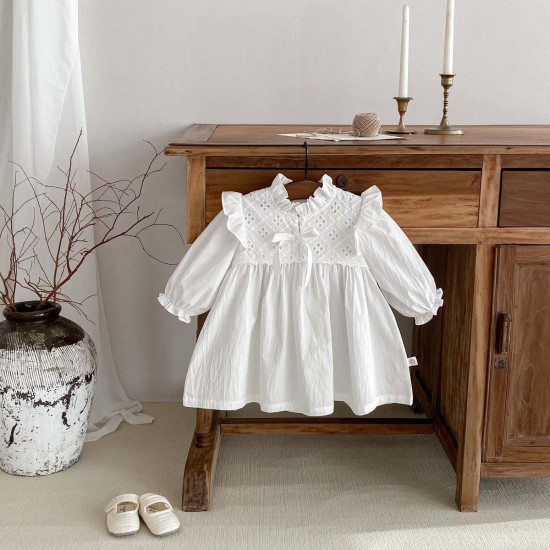 3-24M Baby Girls White Long-Sleeved Baby Doll Collar Bodysuit Or Dresses Sisters Outfit  Baby Clothes   