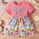 3-24M Baby Girls Letter Short-Sleeved Patchwork Printed Waist Dresses  Baby Clothes   