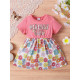 3-24M Baby Girls Letter Short-Sleeved Patchwork Printed Waist Dresses  Baby Clothes   