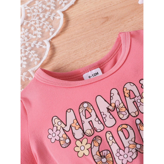 3-24M Baby Girls Letter Short-Sleeved Patchwork Printed Waist Dresses  Baby Clothes   