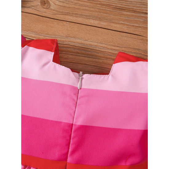 3M-3Y Baby Girls Striped Heart Puff Sleeve Dresses  Baby Clothes   