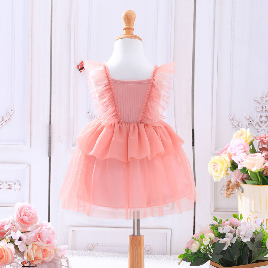 6M-4Y Toddler Girls Pink Bow Mesh Dresses  Girls Clothes   
