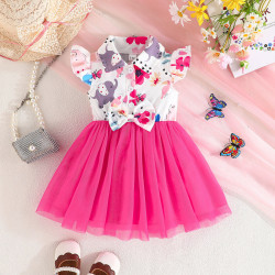 6M-3Y Baby Girls Animal Print Stand Collar Mesh Dresses  Baby Clothing   