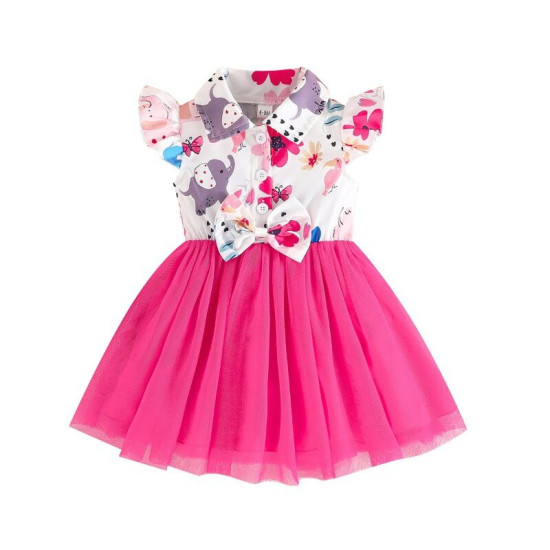 6M-3Y Baby Girls Animal Print Stand Collar Mesh Dresses  Baby Clothing   