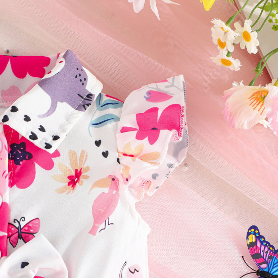 6M-3Y Baby Girls Animal Print Stand Collar Mesh Dresses  Baby Clothing   