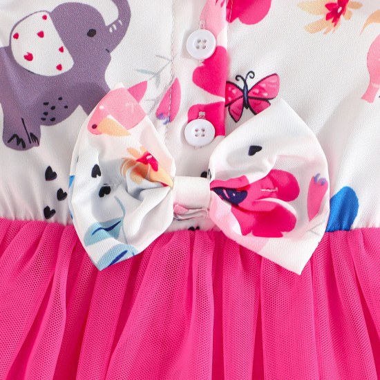 6M-3Y Baby Girls Animal Print Stand Collar Mesh Dresses  Baby Clothing   