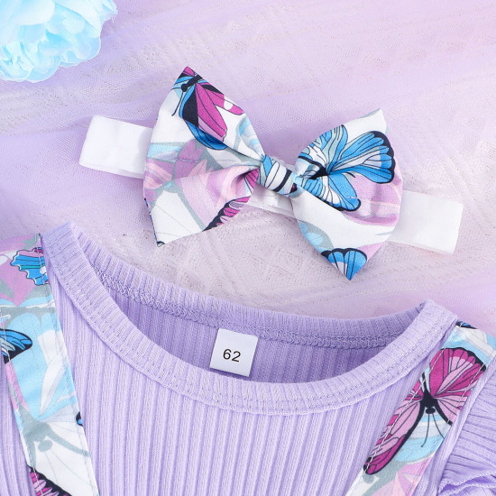 0-18M Baby Girls Butterfly Print Long Sleeve Bodysuit Dress With Headband  Baby Clothes   