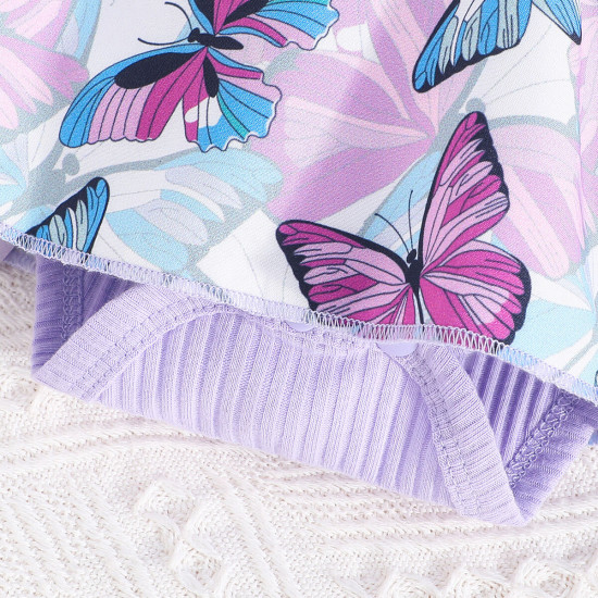 0-18M Baby Girls Butterfly Print Long Sleeve Bodysuit Dress With Headband  Baby Clothes   