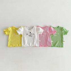 3-24M Baby Girls Agaric Edge Letter Embroidery Tops  Baby Clothing   