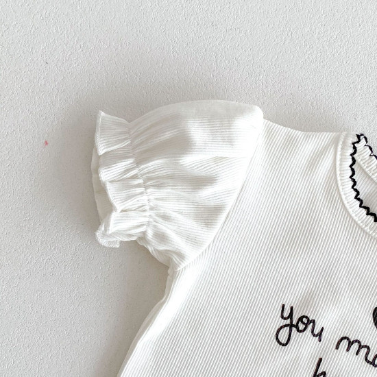 3-24M Baby Girls Agaric Edge Letter Embroidery Tops  Baby Clothing   