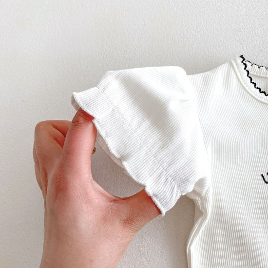 3-24M Baby Girls Agaric Edge Letter Embroidery Tops  Baby Clothing   