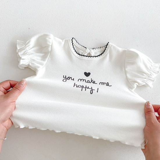 3-24M Baby Girls Agaric Edge Letter Embroidery Tops  Baby Clothing   