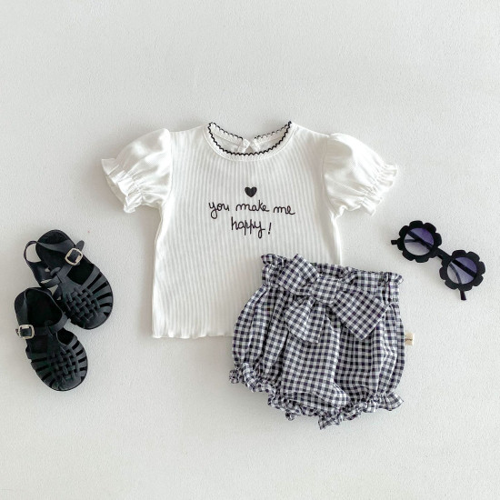 3-24M Baby Girls Agaric Edge Letter Embroidery Tops  Baby Clothing   