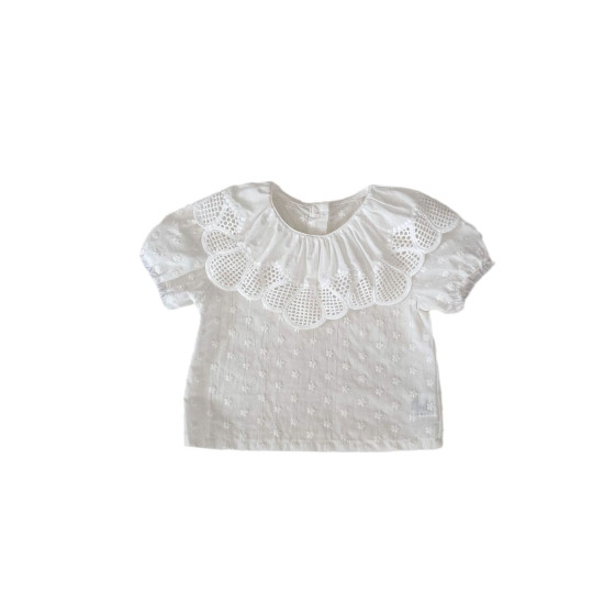 3-24M Baby Large Lace Collar Embroidered Flower Puff Sleeved Tops  Baby Clothes   