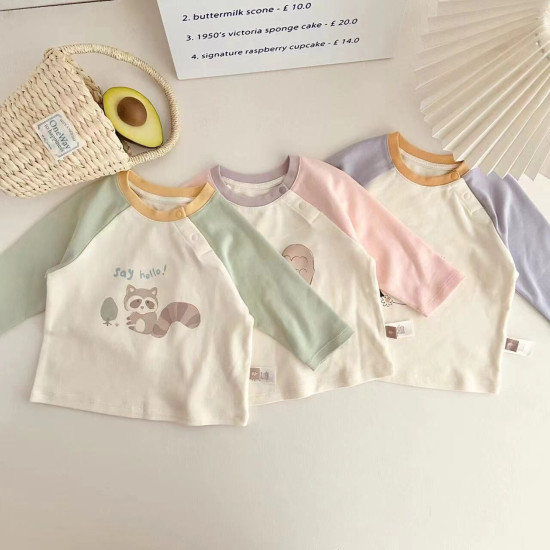 3-24M Baby Cartoon Animal Contrast Long Sleeve Tops  Baby Clothing   