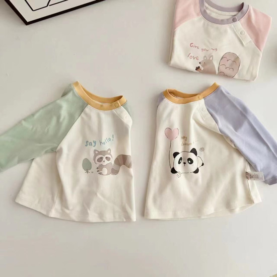 3-24M Baby Cartoon Animal Contrast Long Sleeve Tops  Baby Clothing   