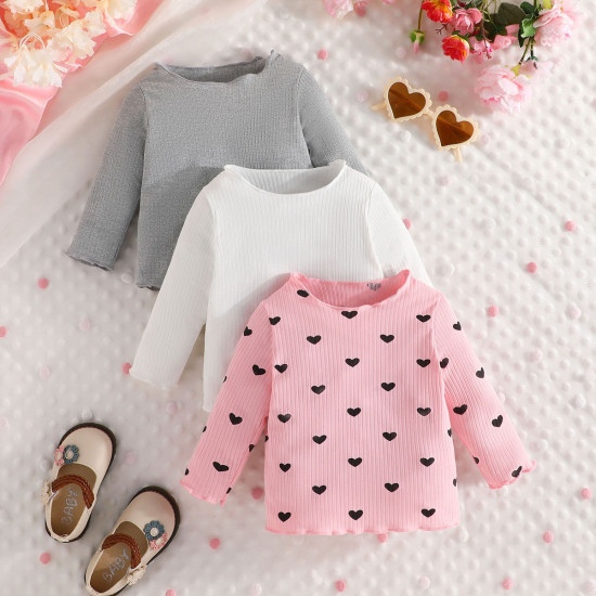 3-24M Baby Love Heart Ribbed 3-Pack Tops  Baby Clothing   