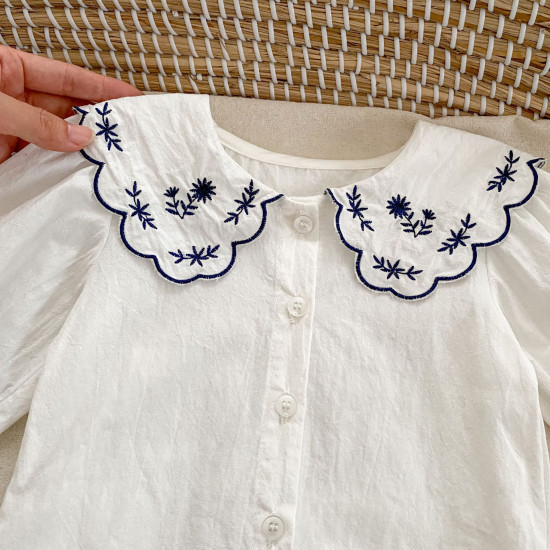 3-24M Baby Girls Embroidered Lapel Long Sleeve Shirts  Baby Clothing   
