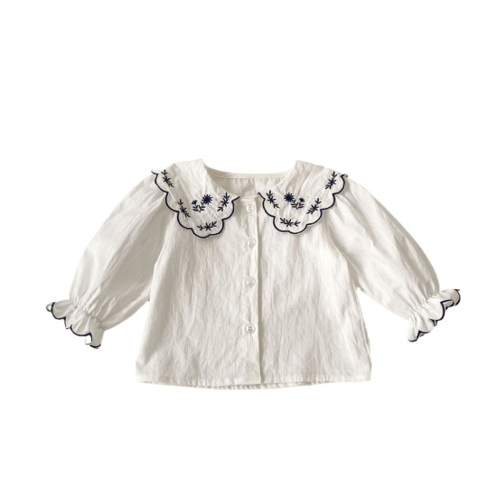 3-24M Baby Girls Embroidered Lapel Long Sleeve Shirts  Baby Clothing   