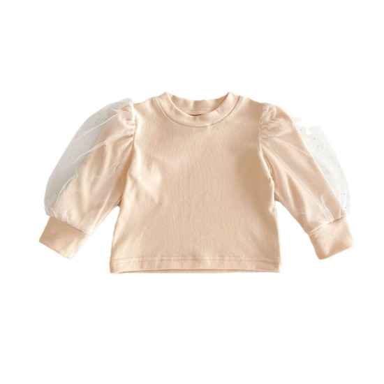 3-24M Baby Girls Solid Color Mesh Puff Sleeve Tops  Baby Clothes   